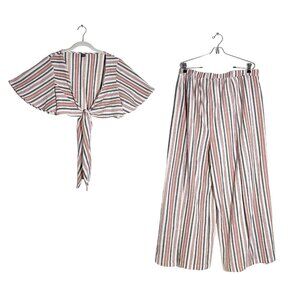 Shein 2-Piece Crop Top/Split Palazzo Pant Set - in White/Gray/Pink - Sz XL